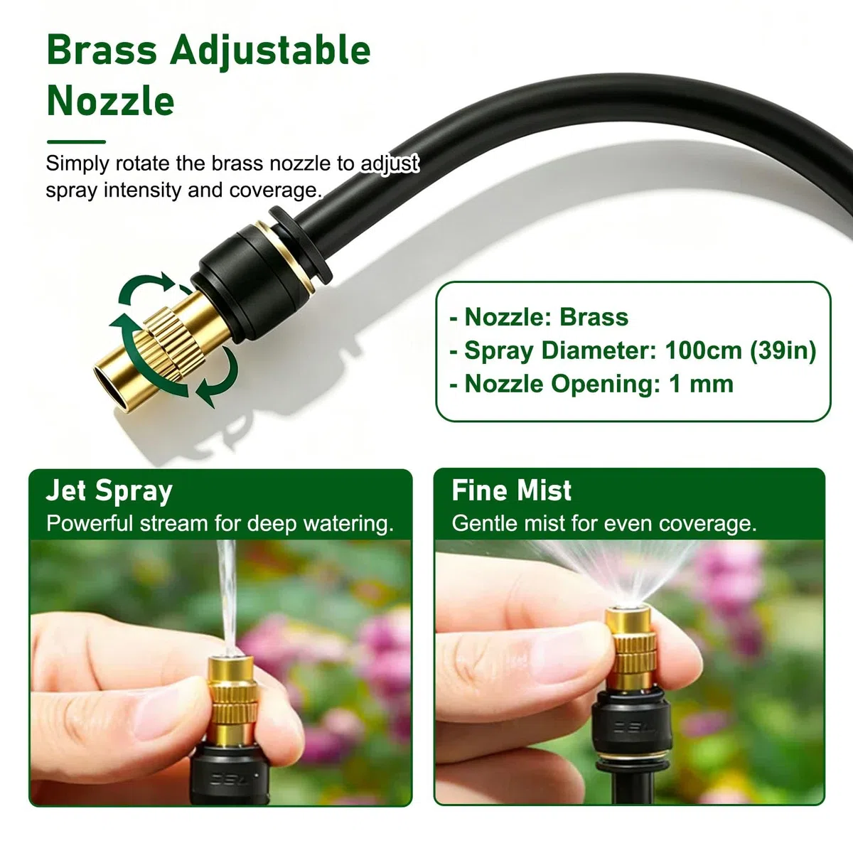 Kit Arrosage Automatique Kit de Système D'irrigation Goutte-à-Goutte Flexible | Kit de Brumisation Rafraîchissante Anti-fuite avec Tuyau en PE, Buses en Laiton Réglables et Raccords en T(65m/213ft)