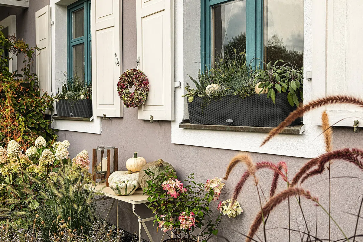 Lechuza Lechuza Cottage Balconera Jardinière pour Balcon avec arrosage Automatique Aspect rotin Moka, Granite, Plastique, Granit, 79 x 19 x 19 cm, Brun