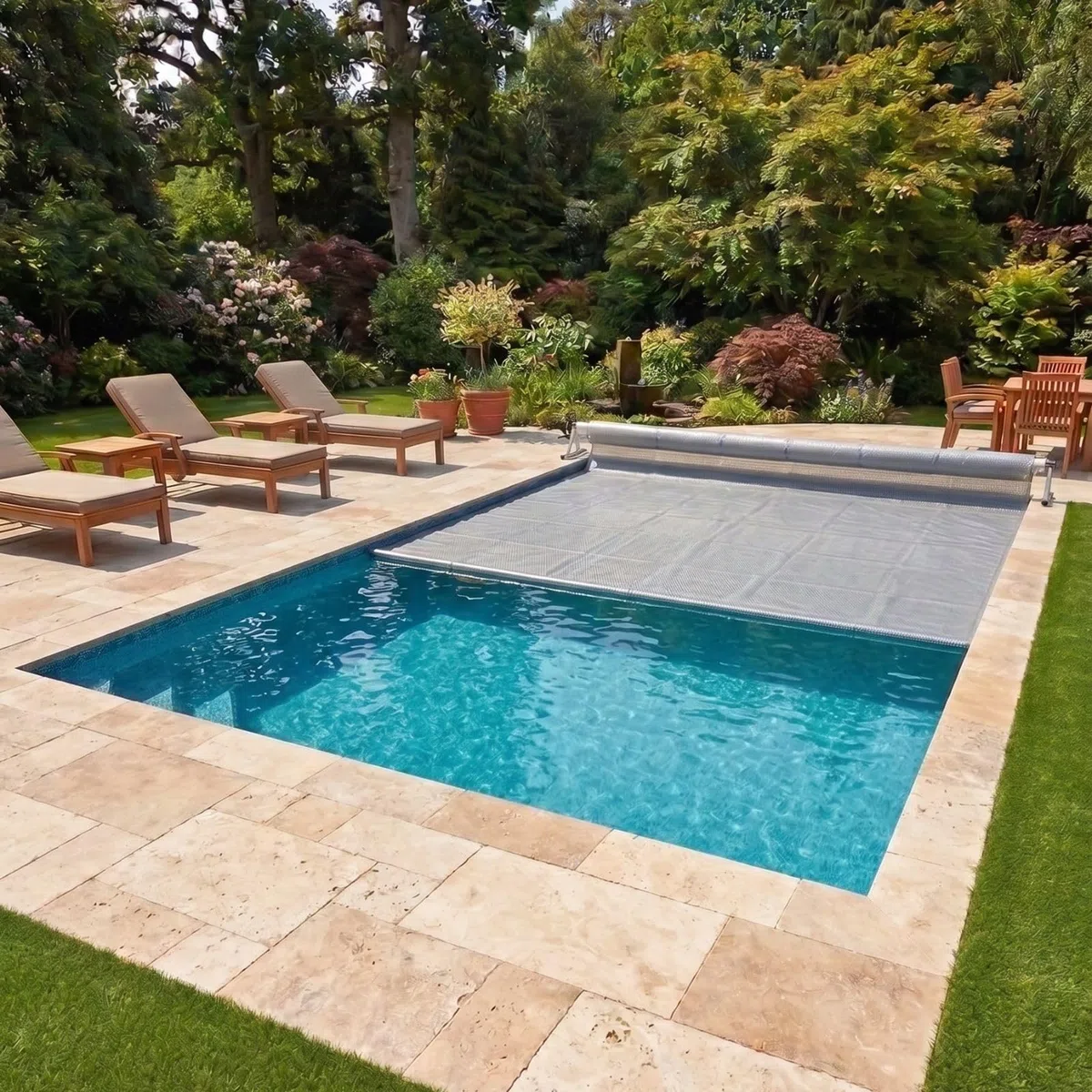 Bâche à Bulles Solaire Piscine 7 x 3,5 m - Epaisseur 500 Microns Premium - Bordée 4 Côtés - Technologie Alvéolaire Chauffante Anti Algues - Bleu/Gris