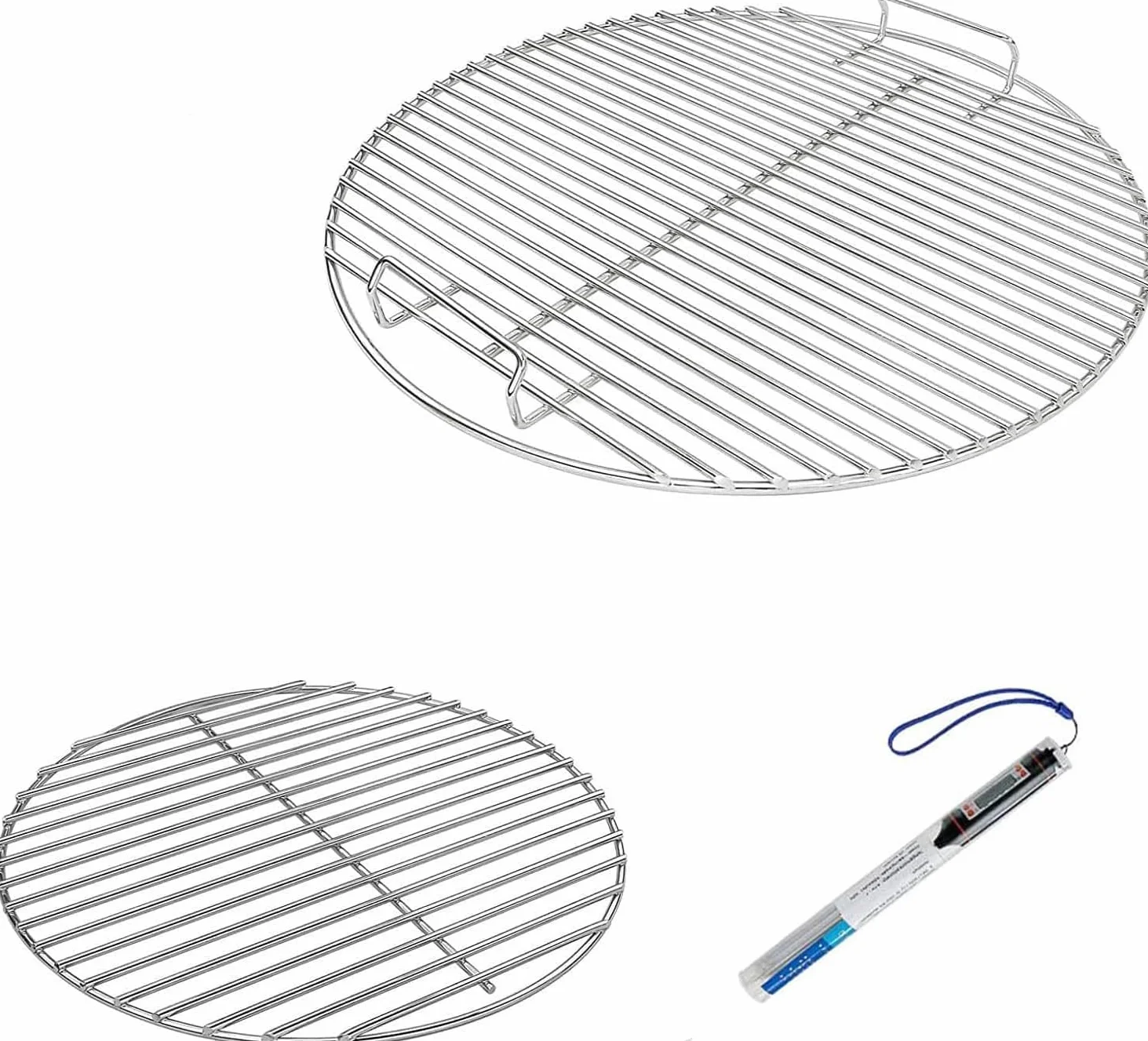 Denmay 7432 7440 Grille de Cuisson et Grille à Charbon pour Grils à Charbon Weber 47 cm, Weber One-Touch, Bar-B-Kettle, Smokey Mountain Cooker Smoker, Jumbo Joe, Original Kettle, avec 1 Thermomètre