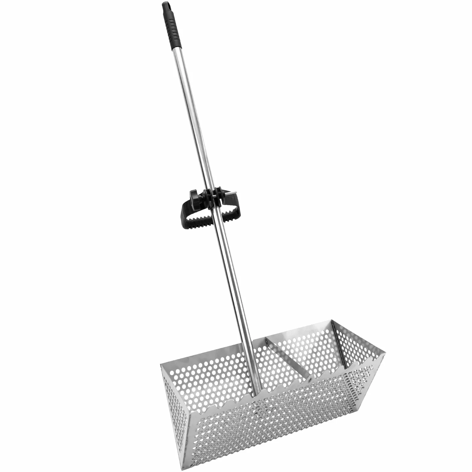 PEUTIER Râteau à Sable, râteau de Plage Durable avec tête en Acier Inoxydable et poignée en Plastique, Facile à Installer, Panier Large, Outil de Nettoyage de Plage Pratique