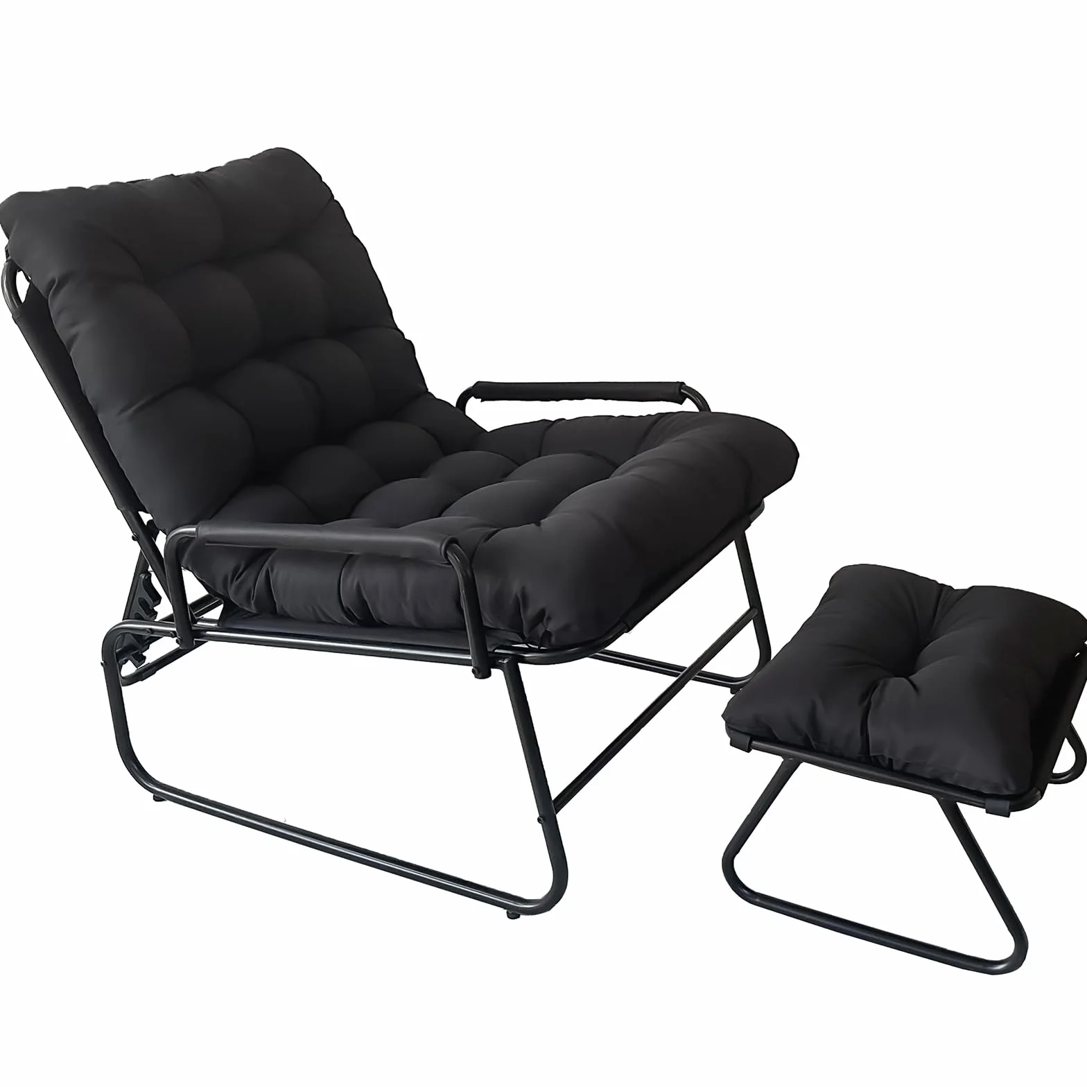 Chaise Longue Inclinable avec Repose-Pieds, Chaise Relax de Jardin, Fonction D'inclinaison à 4 Positions, Coussin Amovible avec Repose, Chaise Longue Détente pour Jardin, Terrasse (Noir)