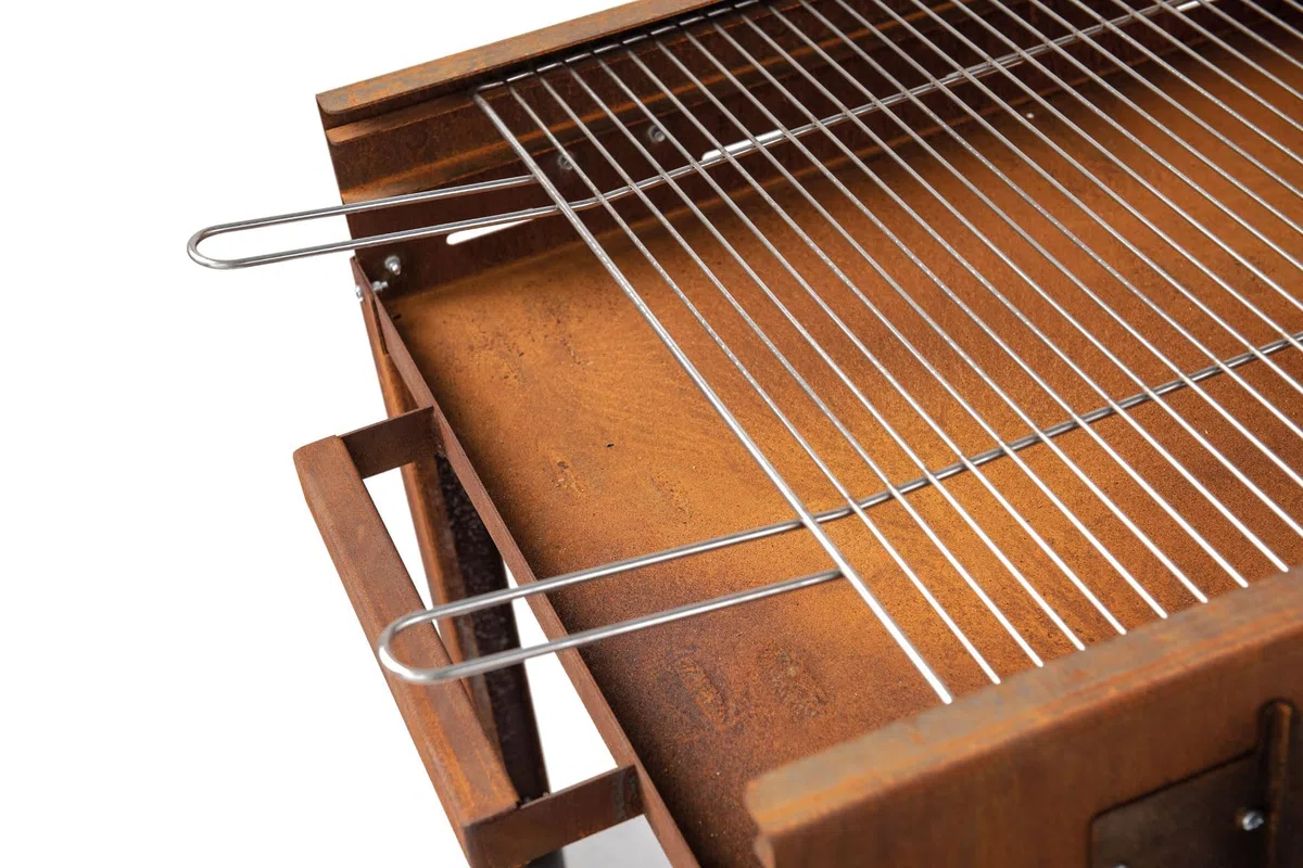 Barbecue à bois en acier Corten pour Serial Griller, Flipper avec grille en acier inoxydable, Super Flipper avec accessoires (Flipper complet avec accessoires)