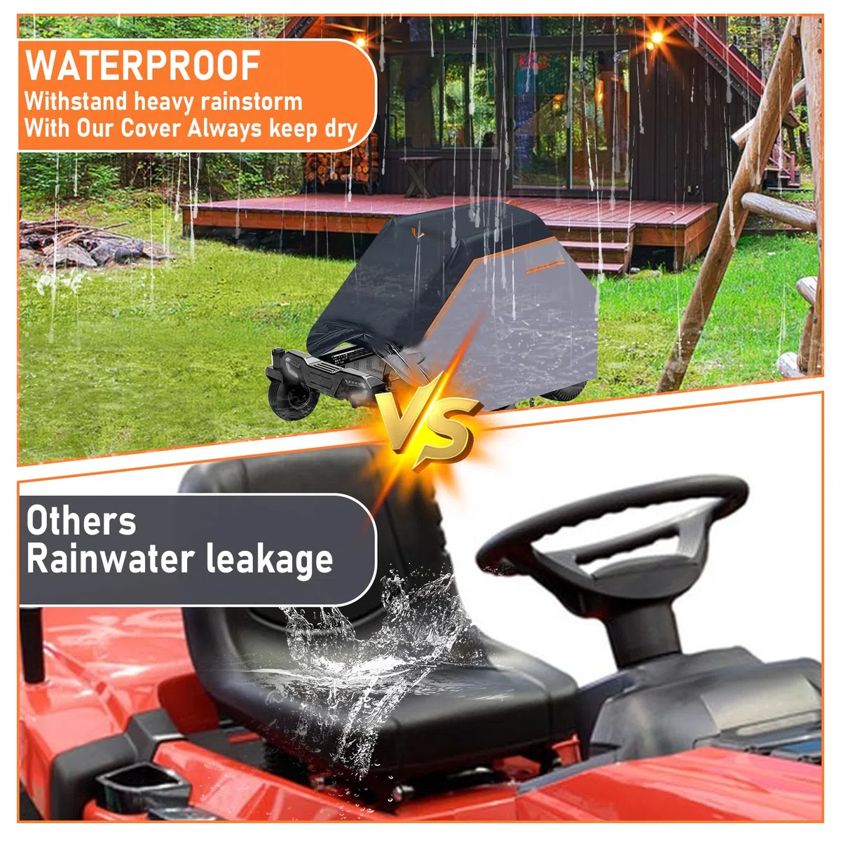Bâche de Tracteur à Gazon 600D, imperméable Anti-poussière résistante aux UV Coupe-Vent, Anti-Pluie Housse de Protection pour Tondeuse à Gazon d'extérieur(L201 x W140 x H117 cm)
