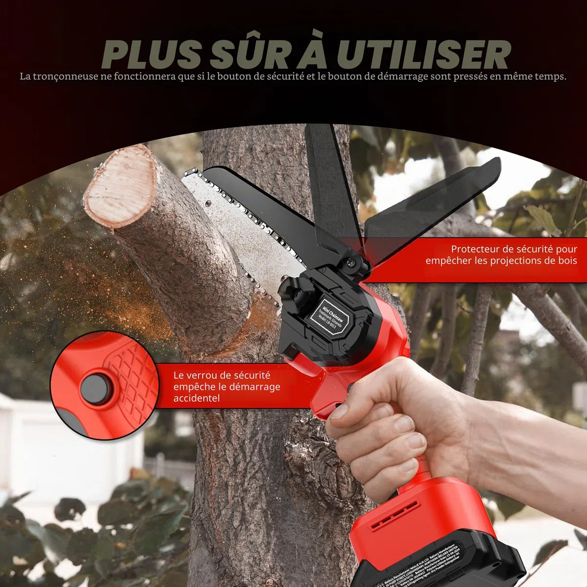Mini Tronconneuse a Batterie Tronconneuse -Coupe Branche Ãlectrique Scie Sans Fil petite Elageuse Chainsaw 6 Pouces avec 2 Batteries 2 Chaines 800W l'Élagage le Jardin Cour Bois jardinage Outils