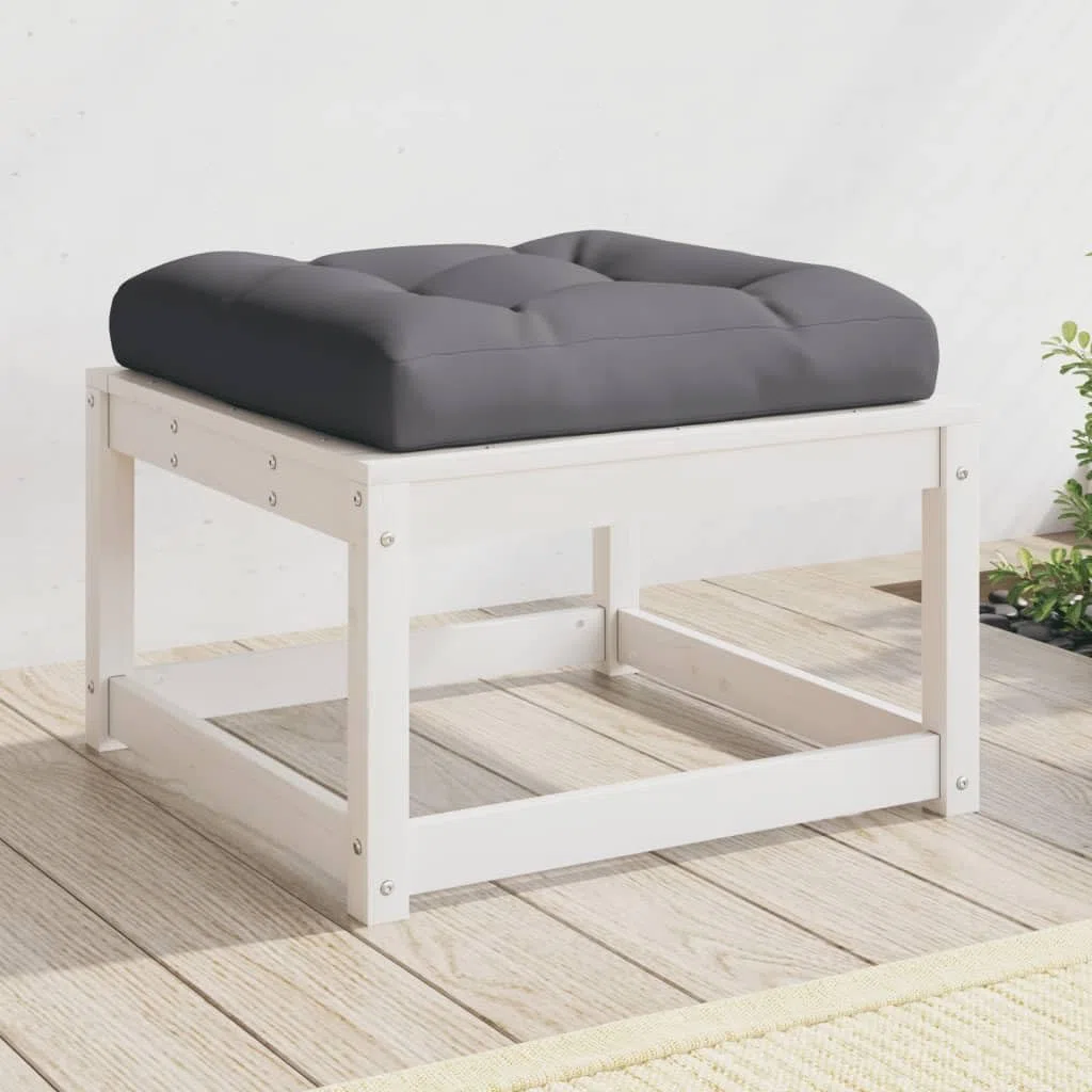 vidaXL Repose-Pied de Jardin avec Coussins, Pouf de Palette, Table Basse de Terrasse, Meuble Modulaire de Salon Balcon, Blanc Bois de Pin Massif
