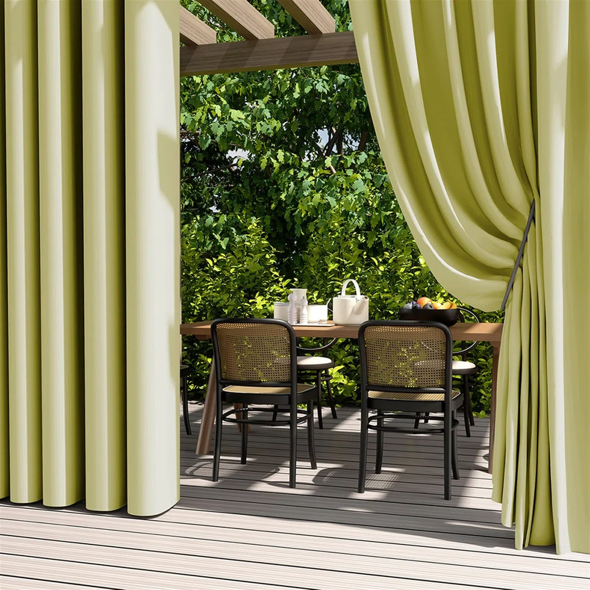 2 Pièces Rideaux d'Extérieur avec œillets Imperméable Isolation Thermique Elégant Coupe-Vent Rideaux occultants pour Pergola, Jardin, Gazebo, Porche, Vert 03, 100cm x 140cm