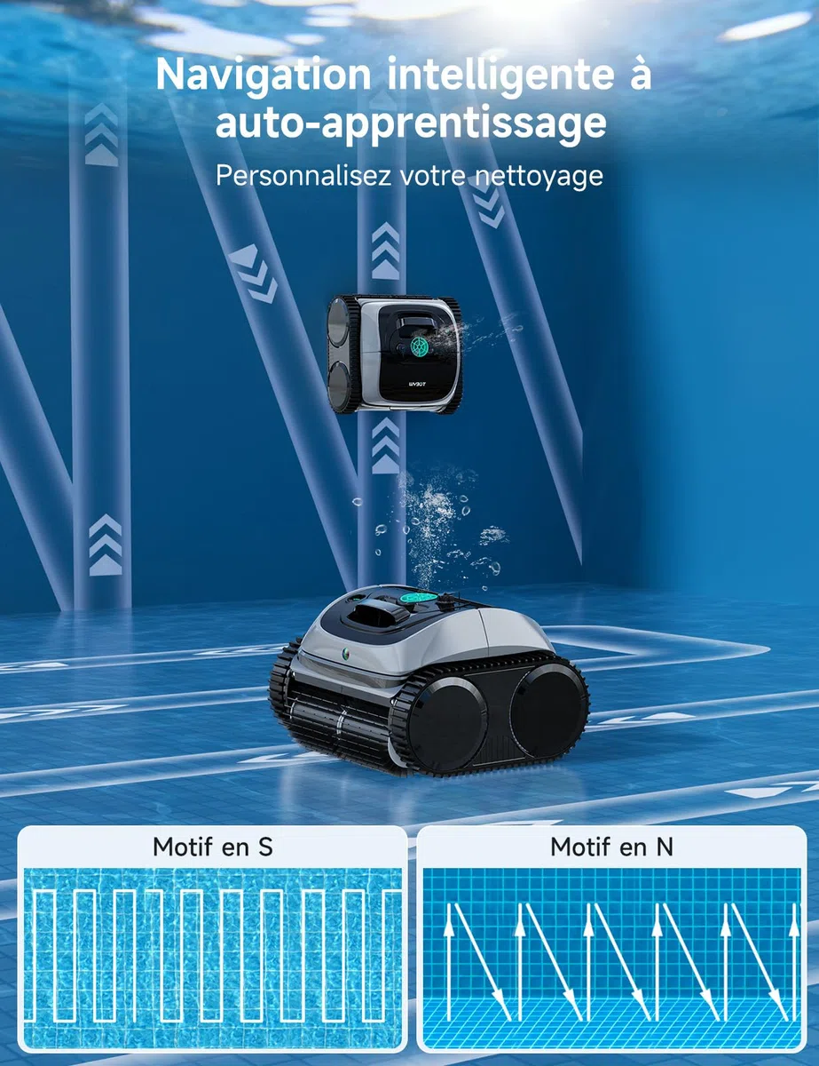 WYBOT C1-P robot piscine sans fil – Aspirateur 4-en-1 (robot piscine hors sol & enterrée) : robot piscine fond et parois, aspiration renforcée, 5 modes, navigation+APP, jusqu’à 155m² – Vert Acier Jade