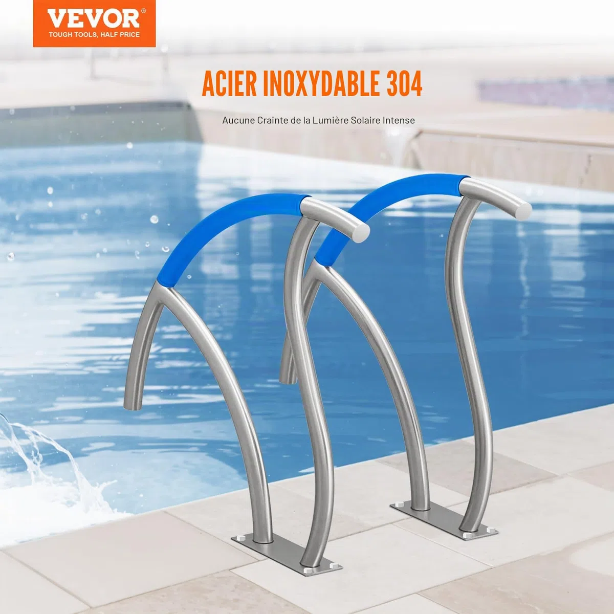 VEVOR Rampe Piscine, 1395x810 mm, Main Courante Piscine Acier Inoxydable avec Plaque de Base, 2PCS Barre d'Appui Sécurité Antirouille, Accessoires, pour Piscines, Intérieur, Extérieur, Terrasses, Spas