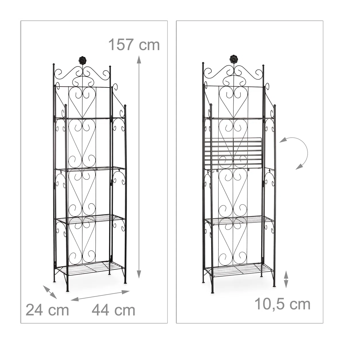 Relaxdays Etagère à fleurs en métal 4 niveaux meuble plantes pliable présentoir HxlxP 157 x 44 x 24 cm, noir
