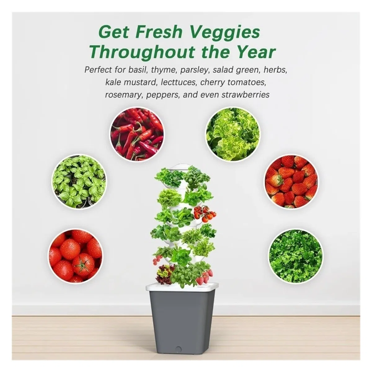 Système de Culture hydroponique, Tour d'intérieur for 30 Plantes avec système Pompe, kit Germination Légumes et Fruits