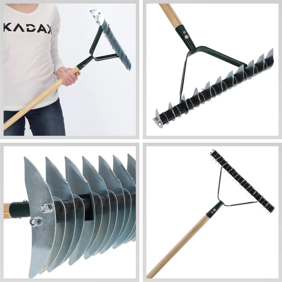 KADAX Scarificateur Manuel avec Manche en Bois et Tête en Acier, Aérateur de Gazon et Sol, Outil d'Aération et de Déchaumage pour Jardin et Pelouse