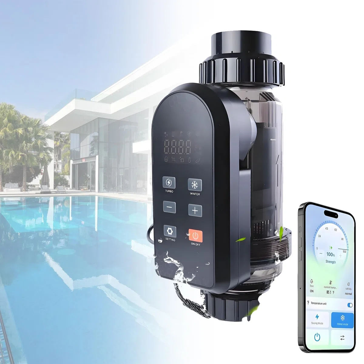Machine De Chlore Au Sel De Piscine, SystèMe D'éLectrolyse Au Sel, SystèMe De Chloration, Wi-FI IntéGré Et TéLéCommande, pour Spa De Piscine. LC250A