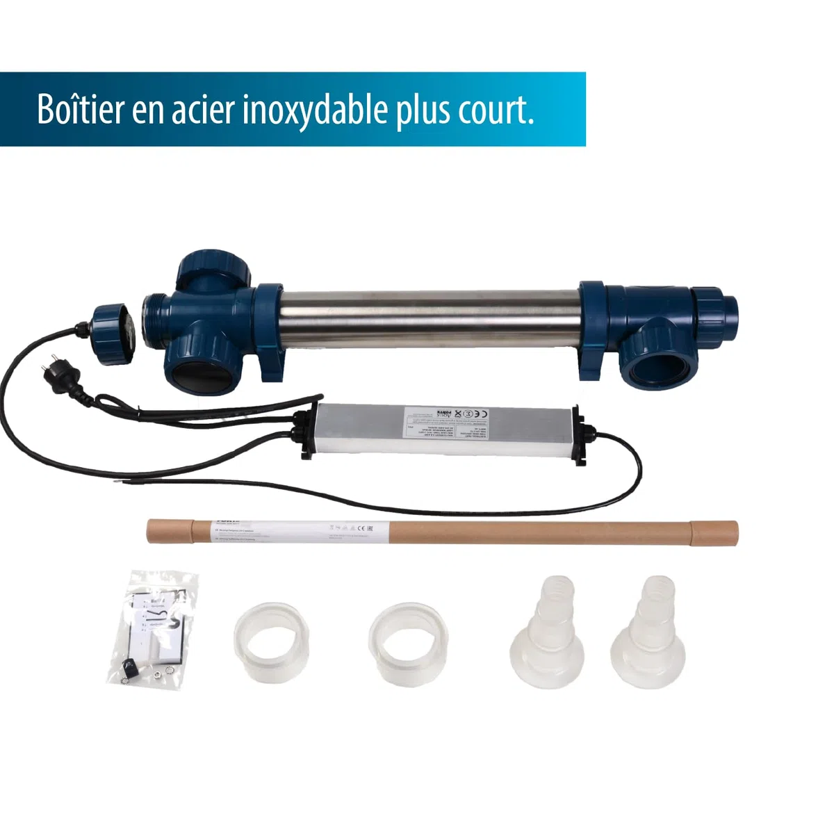 AquaForte Midi Power UVC 40 Watts, Lampes Courtes et boîtier en Acier Inoxydable, débit Maximal de 15m3 par Heure, pour Un Bassin Clair avec des Poissons en Bonne santé sans Produits Chimiques