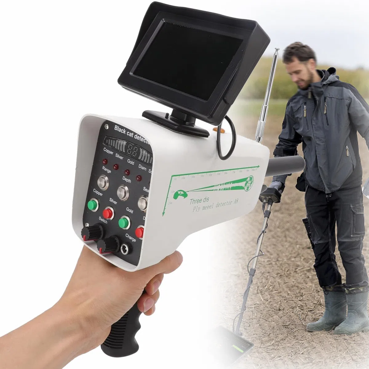 Détecteur de métaux professionnel avec écran LED 3D, scanner portatif pour la chasse au trésor souterraine or, argent, cuivre et identification de l'emplacement