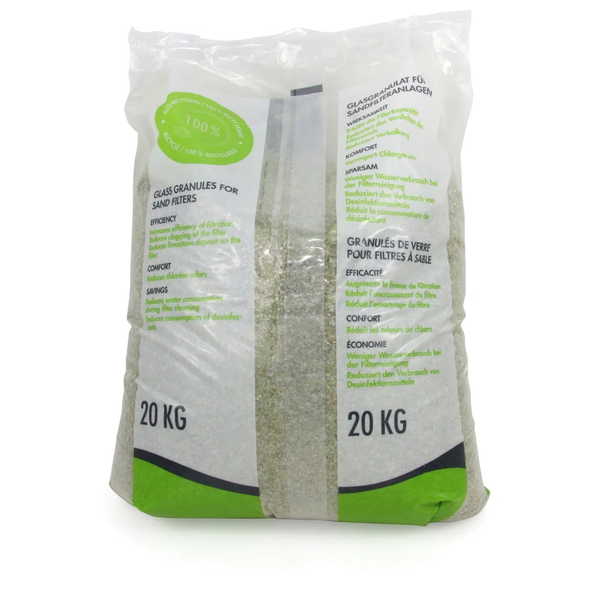 Höfer Chemie – 20 kg de Granulés de Verre Fin pour Filtre à Sable – Granulométrie 0,7-1,3 mm – Alternative Écologique au Sable de Quartz – Filtration Optimisée et Longue Durée