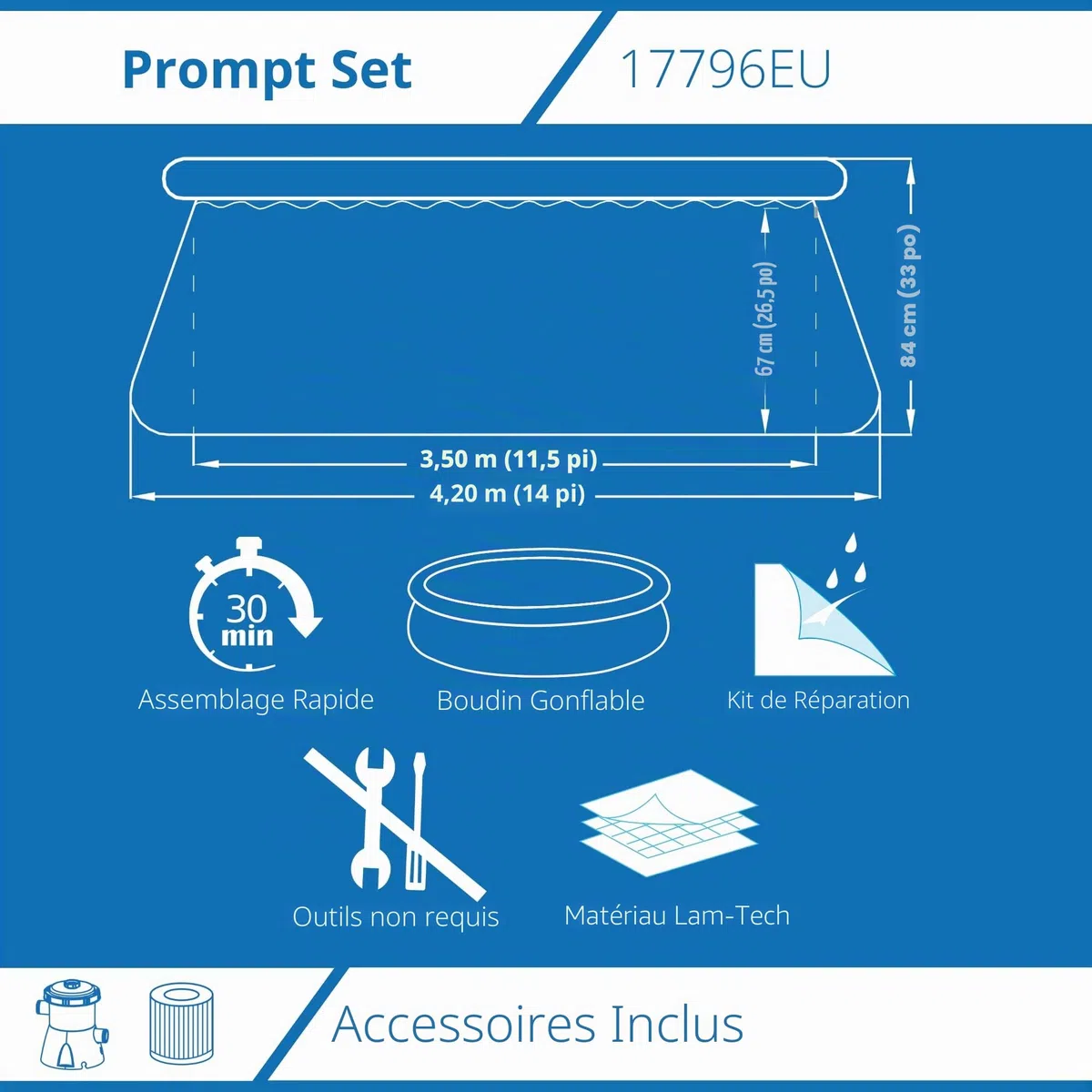 AVENLI Piscine Hors-Sol Ronde avec Anneau Gonflable, autoportant, 420 x 84 cm, Bleu Clair, avec Pompe Filtre Incluse