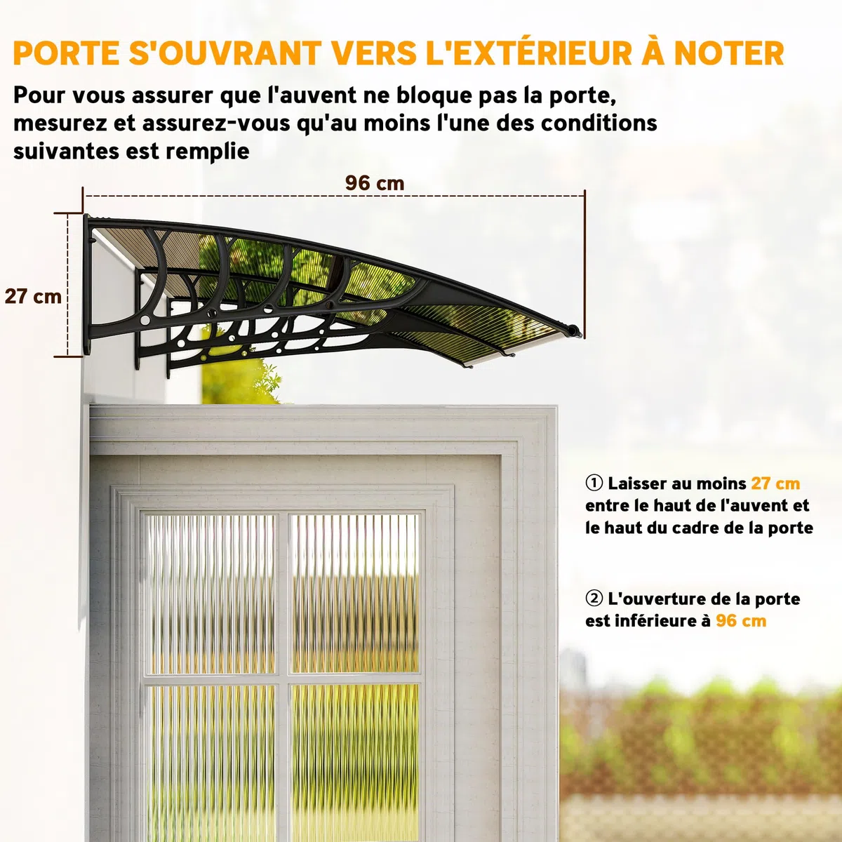 Outsunny Auvent de Porte d'entrée, Toit Marquise de Porte Exterieur en Polycarbonate et Profil Aluminium, Protection Contre la Pluie et UV pour terrasse, Balcon, 200x96 cm, Marron