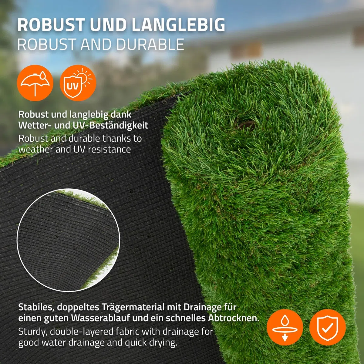 ECD Germany Gazon Synthétique 35mm Rouleau 3m² (1x3m), Vert Multinuancé, Drainage Rapide et Facile à Découper, Résistant Intempéries, Tapis Artificiel Pelouse Herbe Fausse Revêtement de Sol de Jardin