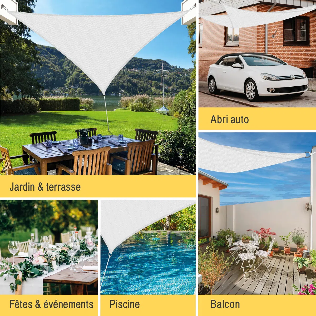 Sol Royal Voile d'ombrage Triangulaire HDPE SolVision Protection UV Solaire | 500x500x700cm blanc toile tissue respirant UV balcon piscine jardin terrasse patio perméable l'eau triangle Shade Sails HS9