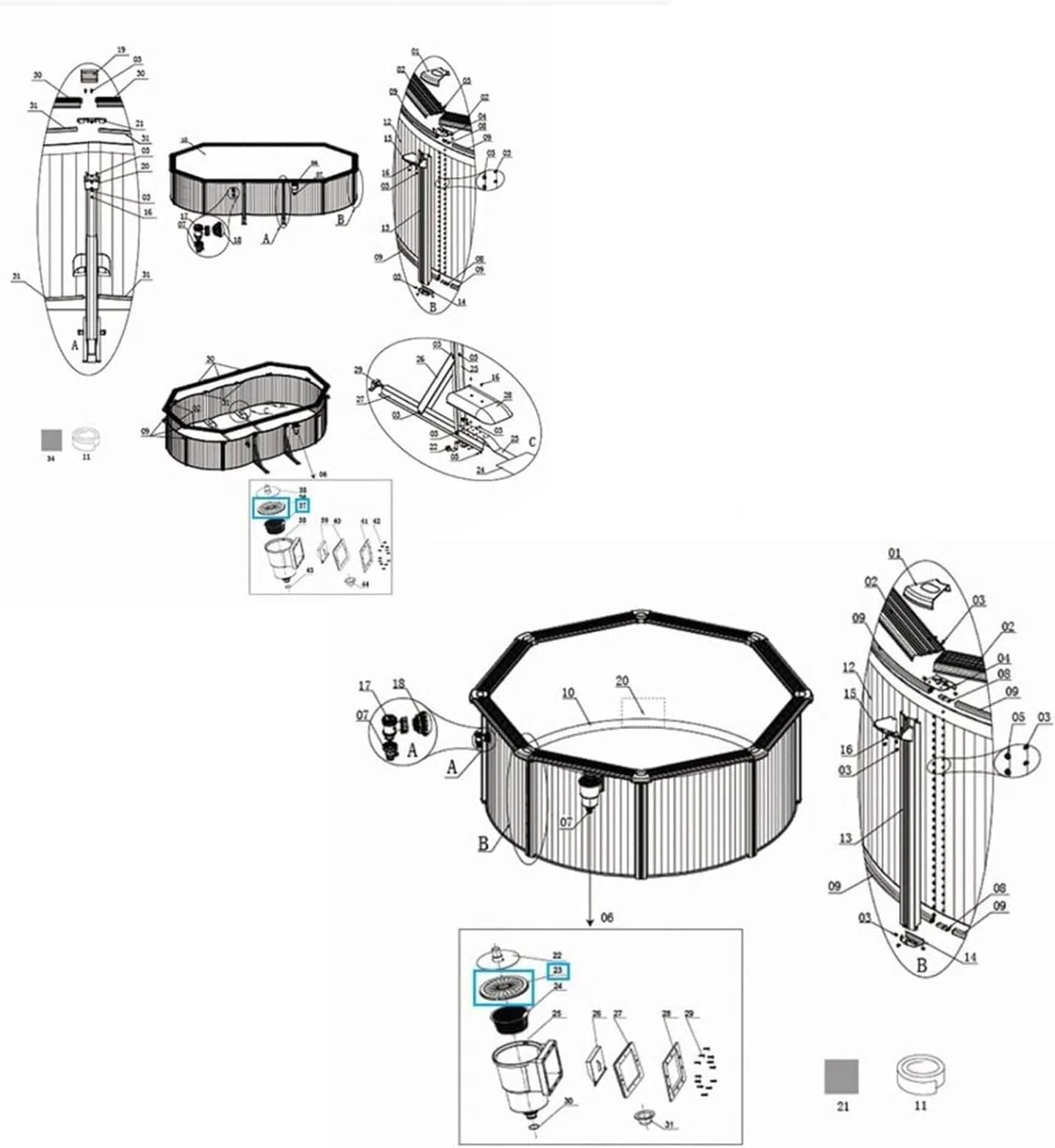 LATRAT 1 couvercle de skimmer de piscine, robuste et facile à installer, couvercle rond en plastique pour skimmer de piscine