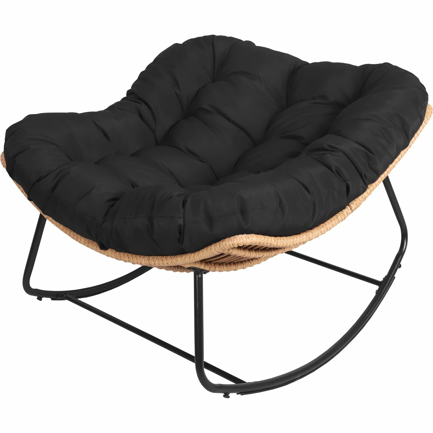 Happy Garden Fauteuil à Bascule Extérieur en Rotin Synthétique avec Coussin Noir - Résistant aux Intempéries - Confortable et Design - Cinta