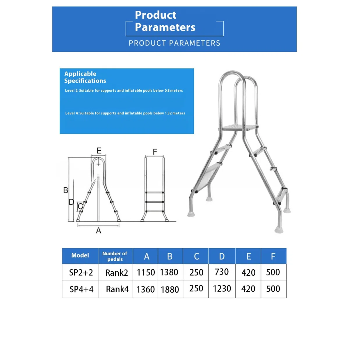 Échelle De Piscine Robuste en Acier Inoxydable - Escalier De Piscine Hors Sol à Deux Marches Et à Double Face AntidéRapante, pour Utilisation à L'IntéRieur Et à L'ExtéRieur
