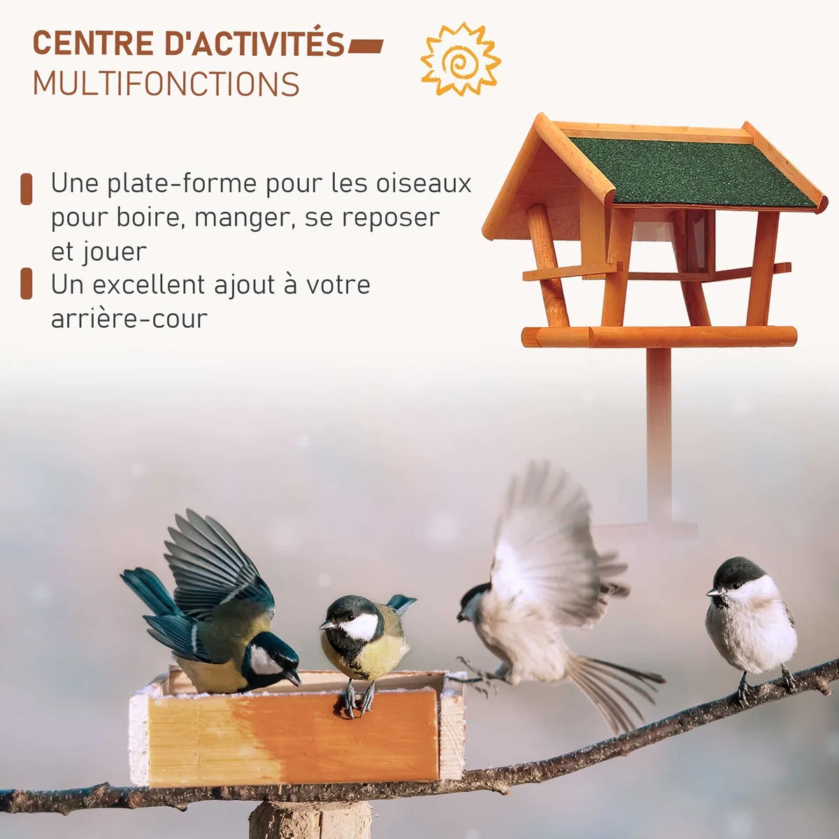 HOMCOM Mangeoire pour Oiseaux Sauvages sur Pied Abris à Oiseaux nichoir a Plateau Station a Oiseaux Bois pour Exterieur 150cm