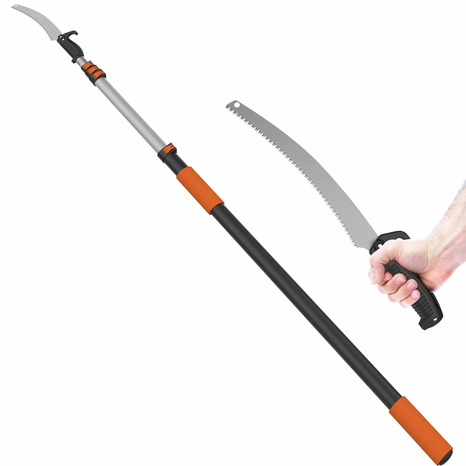 LAANPOLE 6m Scie, Ébrancheur sur Perche Telescopique avec Perche de Extension 1,5-6m, Ébrancheur Manuel pour Jardin, Orange