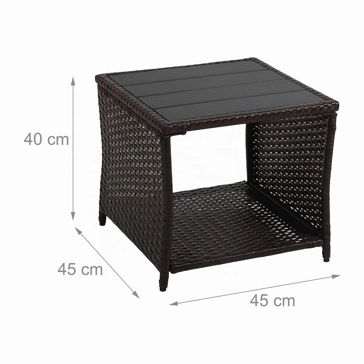Relaxdays Table de Balcon carrée, H x L x P 40 x 45 x 45 cm, polyrotin/WPC/Acier, Marron, pour extérieur