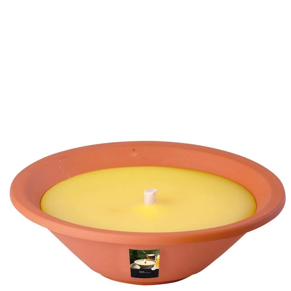 Lot de 4 bols de flamme citron citronnelle pour l'extérieur – Bougies d'extérieur en terre cuite – Pour votre jardin – Lot de 4 bols – moins de points par les moustiques – Durée de combustion 13 h –