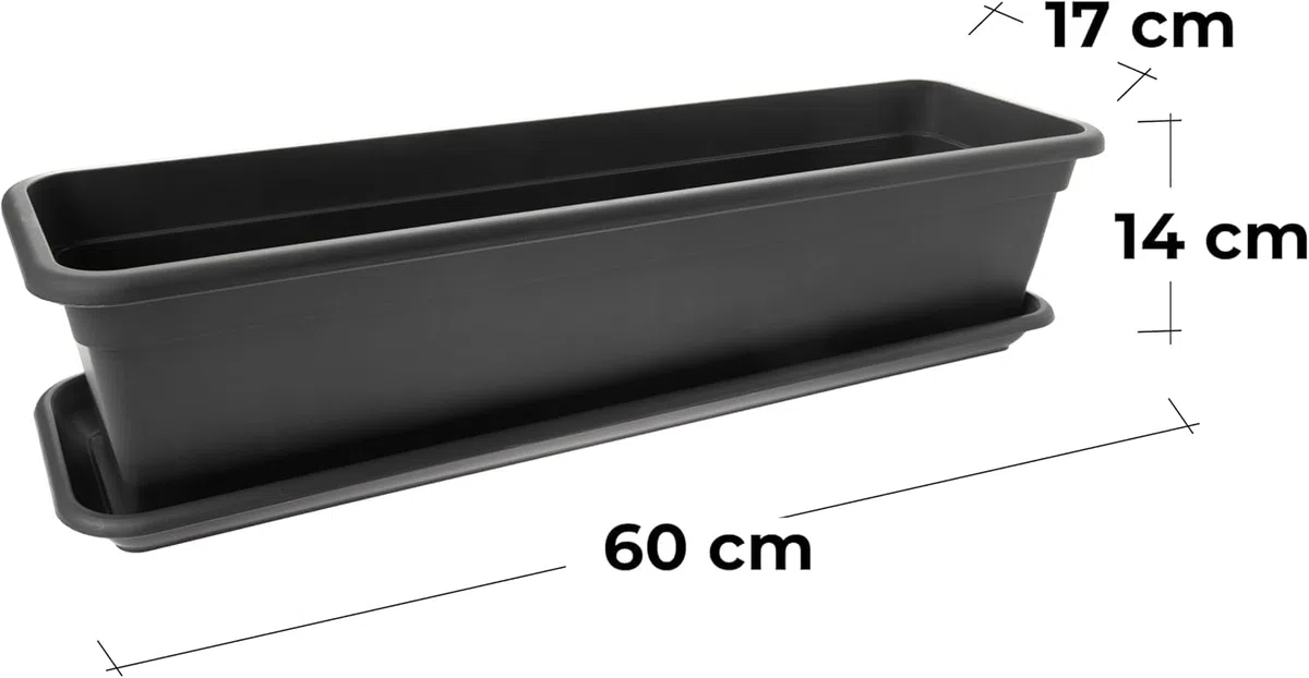 SUSTANIA Élégance anthracite : lot de 6 jardinières de balcon de 60 cm avec soucoupe - Laissez votre balcon fleurir avec style ! - Jardinière fabriquée en UE
