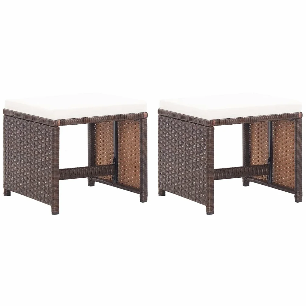 vidaXL Lot de 2 Tabourets de Jardin avec Coussins, Chaise de Pub, Siège de Terrasse, Meuble de Bistrot Patio Extérieur, Résine Tressée Marron