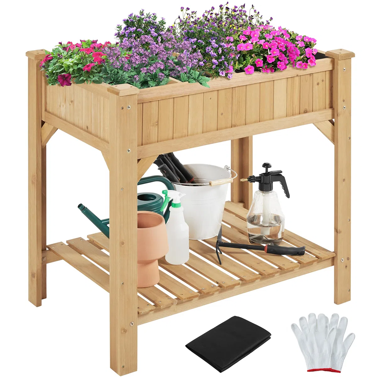 Yaheetech Carré Potager sur Pied Exterieur Table de Rempotage Jardinière Surélevée Carré à Plantes en Bois Trous de Drainage pour Légumes ou Fleurs dans Balcon/Jardin