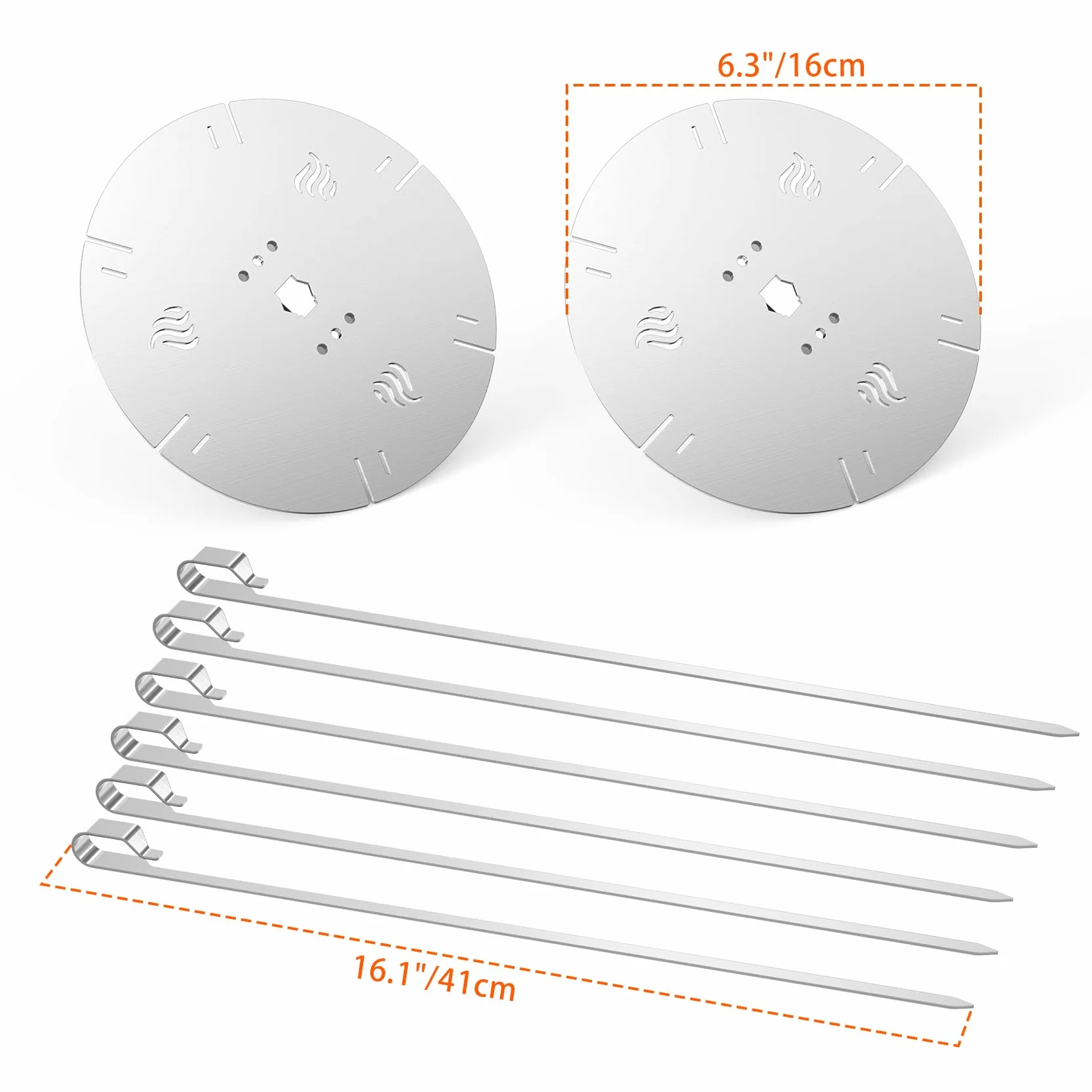 onlyfire Le Système de Brochettes Rotatifs Résistant s'adapte à Tout Gril de Rôtisserie Tournebroche pour Barbecue, Acier Inoxydable, avec 6 Brochettes 41cm Longues, Ø16cm