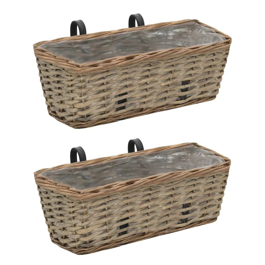 Jardinière de Balcon en Osier 40 cm avec Doublure PE 2 pcs, Pot Suspendu pour Fleurs, Herbes aromatiques, succulentes, décoration Jardin terrasse intérieur extérieur