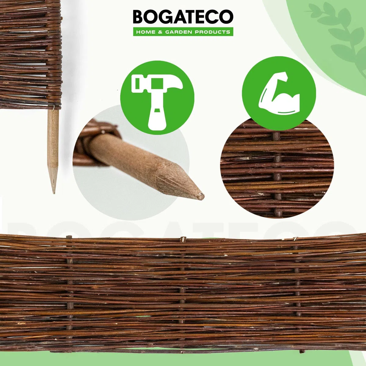 BOGATECO Bordures de Parterre en Saule | 100 cm de Long et 10 cm de Haut | Clôture en Bois pour Jardin | Délimitation de Chemin