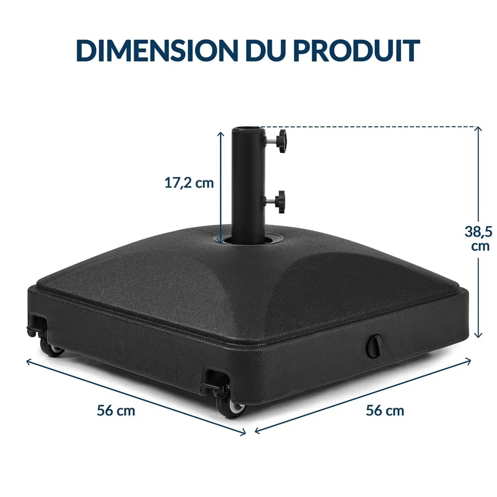 Yaheetech Pied de Parasol Carré à roulettes 37 L Remplissable d'eau Extérieur Base de Lestage pour Mât de 38 mm/48 mm Ø Patio Jardin Terrasse Piscine Restaurant Design Simple