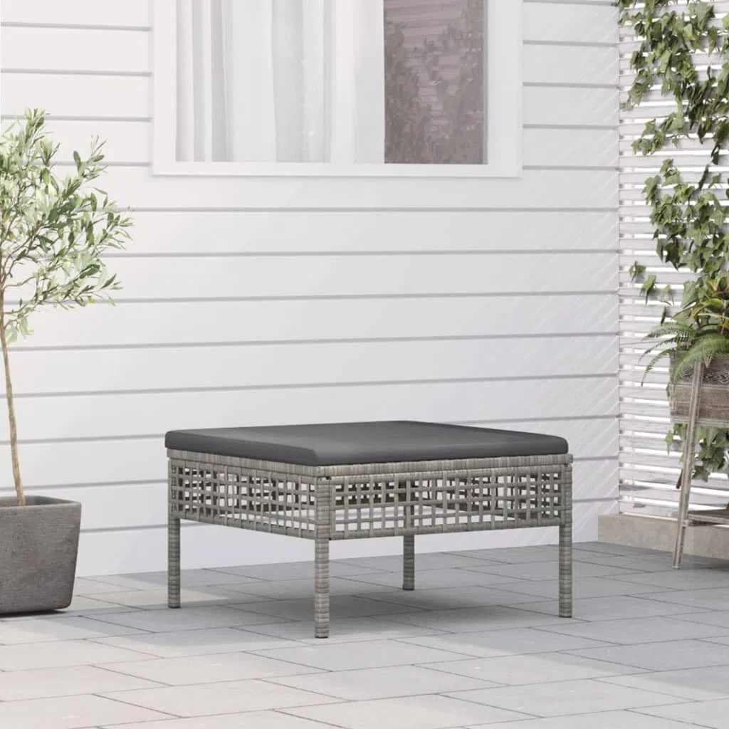 vidaXL Tabouret de Jardin avec Coussin, Repose-Pied de Terrasse, Pouf de Patio, Meuble d'Extérieur Arrière-Cour, Gris Résine Tressée
