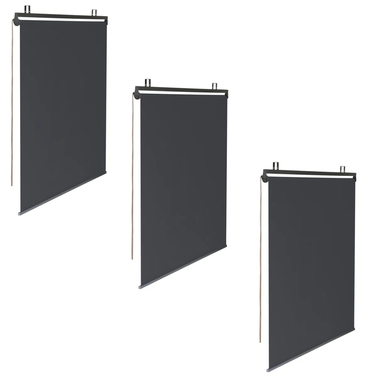 IDMarket - Lot de 3 Stores enrouleurs L.124 x H. 225 CM pour pergola Gris Anthracite