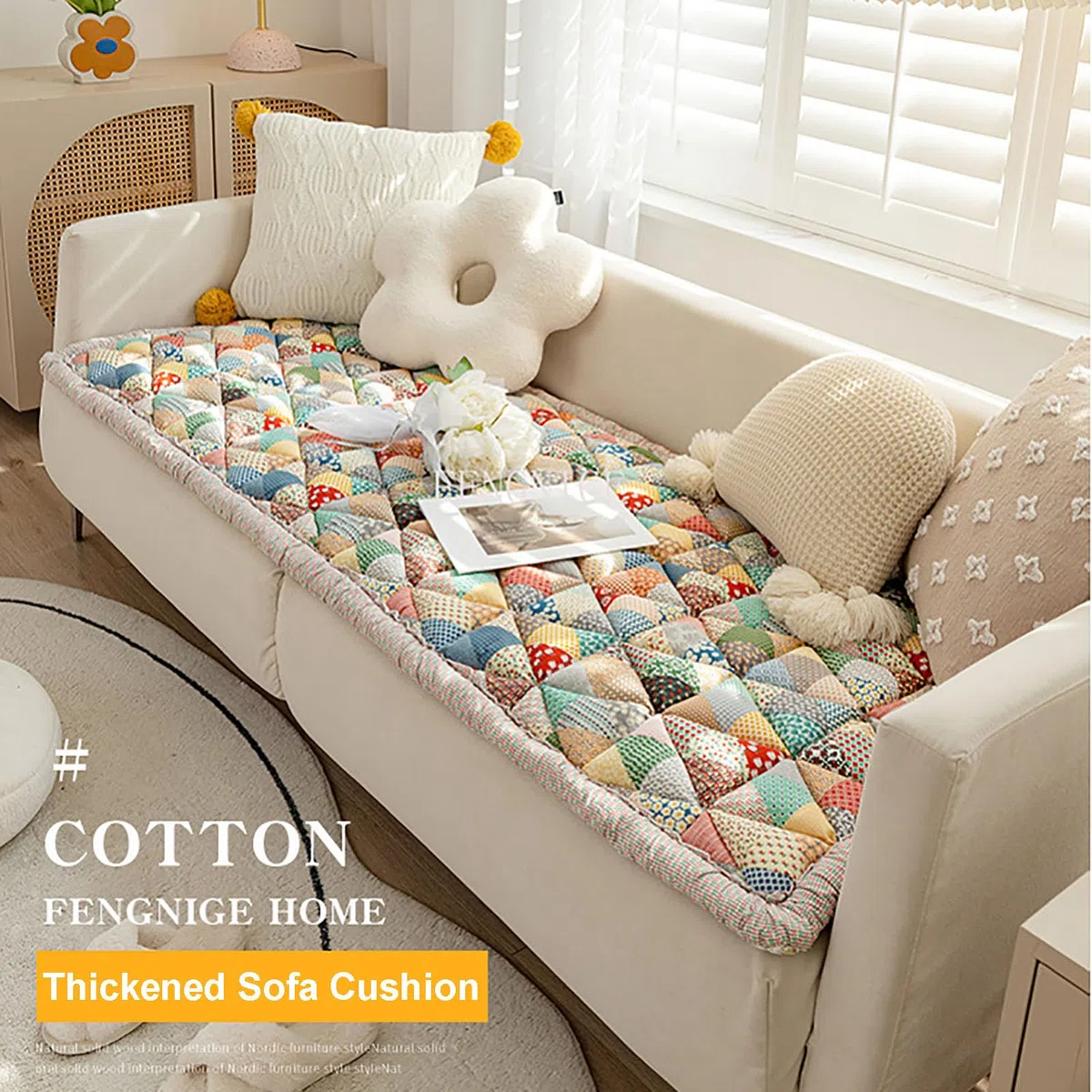 Housse de Protection for Canapé en Coton Garden Chic, Antidérapante Universelle Protège-canapé pour Chiens, Patchwork Housse de Canapé Tapis de Sol(70x210cm(27x83inch), A)