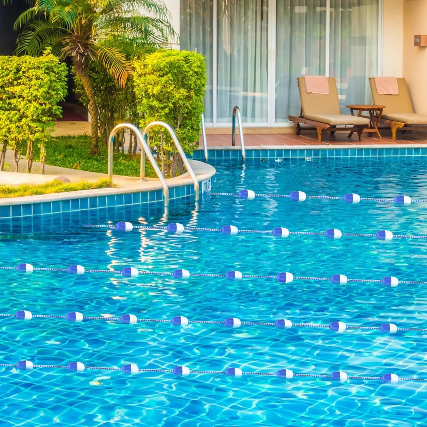 Corde de Séparation de Sécurité de 5 M pour Piscine, Séparateur de Sécurité À Cordon Flottant pour Piscine Avec Flotteurs et Crochets pour Diviser Les Zones Dangereuses Ou Les Couloirs de Nage