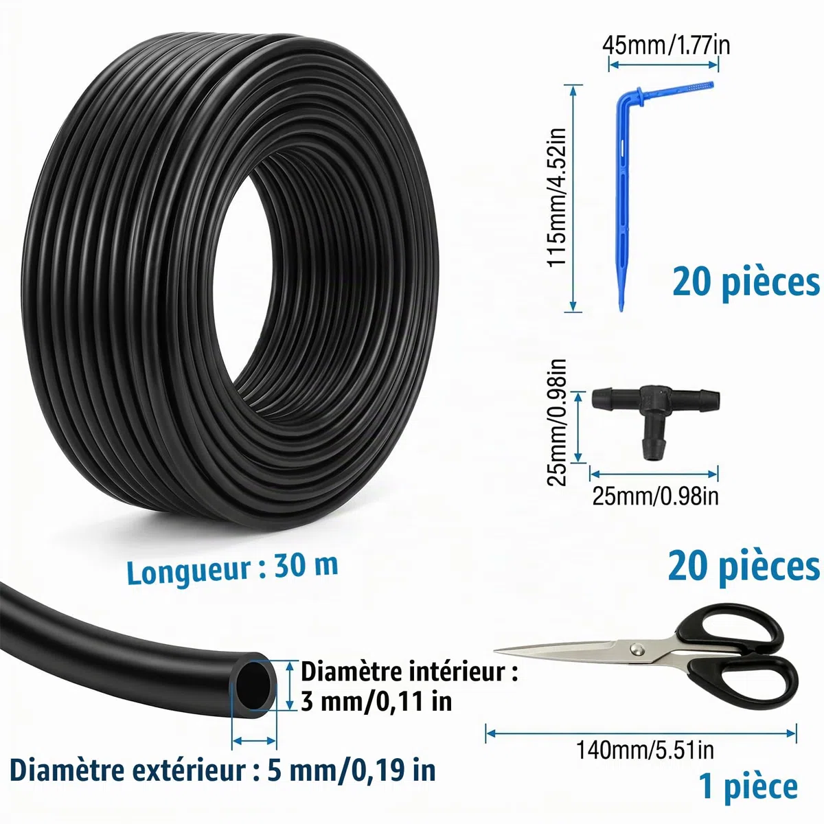 Tuyau Arrosage Goutte à Goutte 30m, Tuyau 3/5 Mm Avec 20 Goutteurs | Arrosage Automatique Avec 20 Connecteurs En T pour Jardin Extérieur, Balcon, Plantes en Pot et Serre