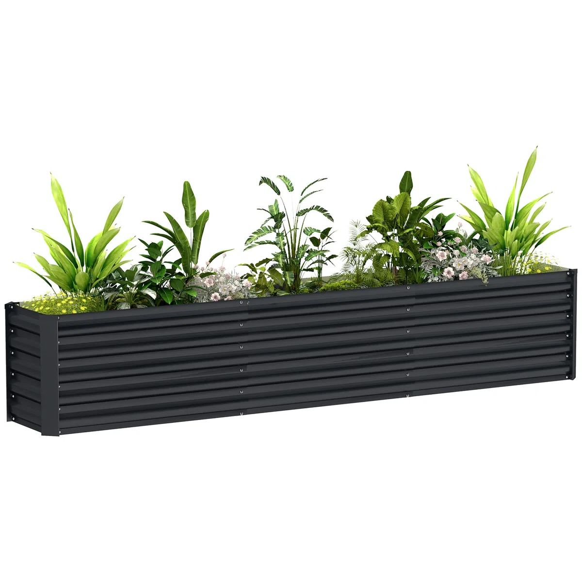 Outsunny Carré Potager, Potager surélevé en Acier galvanisé, Barres de Soutien et plaques d'angle, Fond Ouvert, lit de Jardin surélevé, pour Plantes légumes, Fleurs, 240 x 40 x 45 cm, Gris foncé