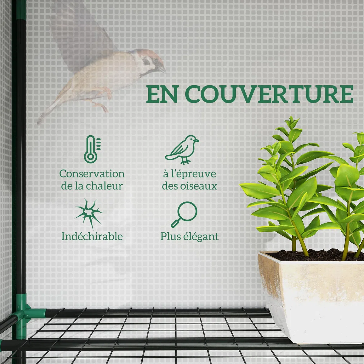 Outsunny Serre de Jardin PE avec étagères 3 Niveaux, Serre de Balcon, bâche renforcée 140 g/m², châssis en Acier, 2 Portes zippées enroulables pour légumes Plantes Fleurs 215x46x151cm Blanc