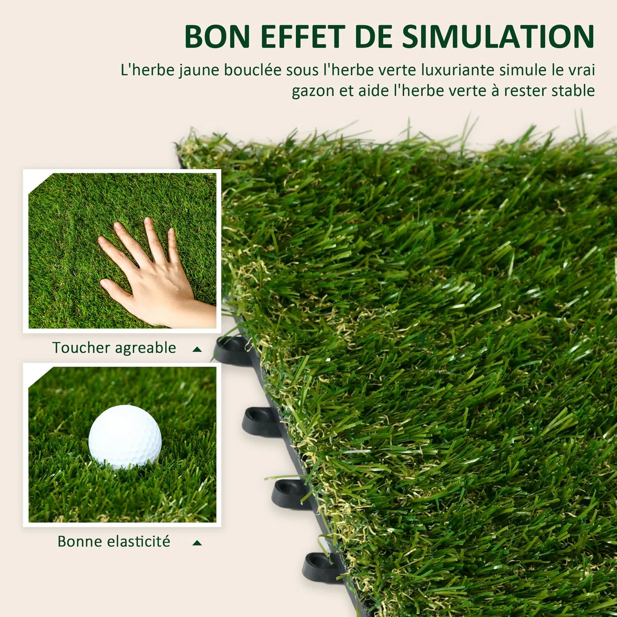 Outsunny Gazon synthétique Artificiel Set de 10 Dalles Carreaux 30 x 30 cm épaisseur Confort 3,5 cm à emboîter Vert