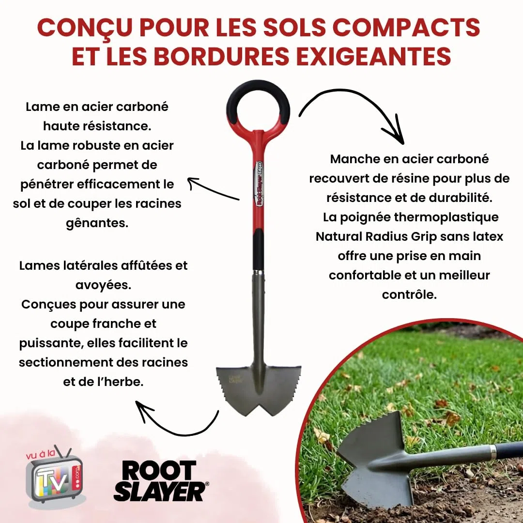 VENTEO - Dresse Bordure Manuel Coupe Racines RootSlayer | Outil Jardin pour Pelouse, Massif, Allée et Terrasse | Lame Acier pour Extérieur | Coupe Bordure Précis