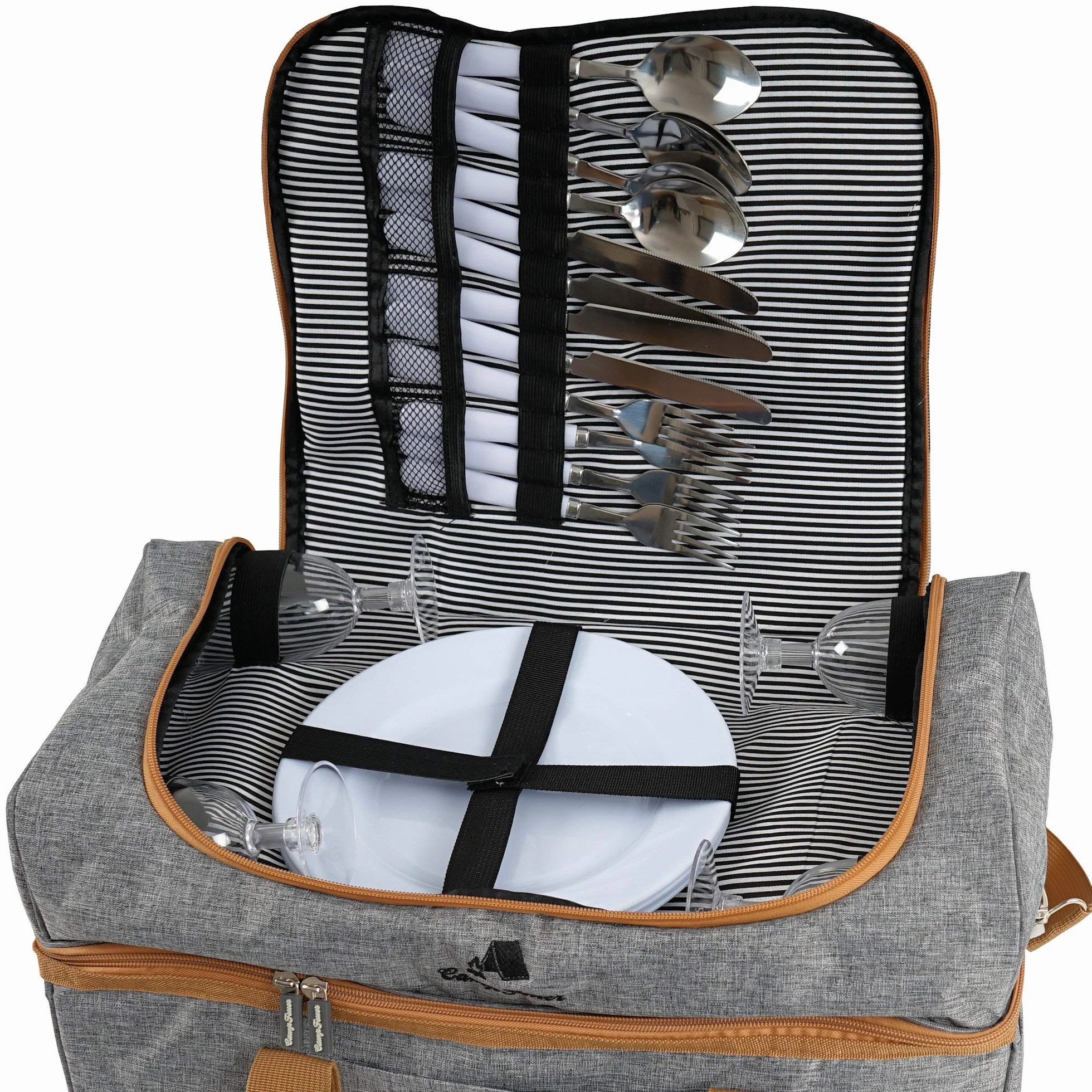 CampFeuer Sac de Pique-Nique pour 4 Personnes | Ensemble de Pique-Nique 20 pièces | Gris | avec Poches latérales, Vaisselle et Couverts