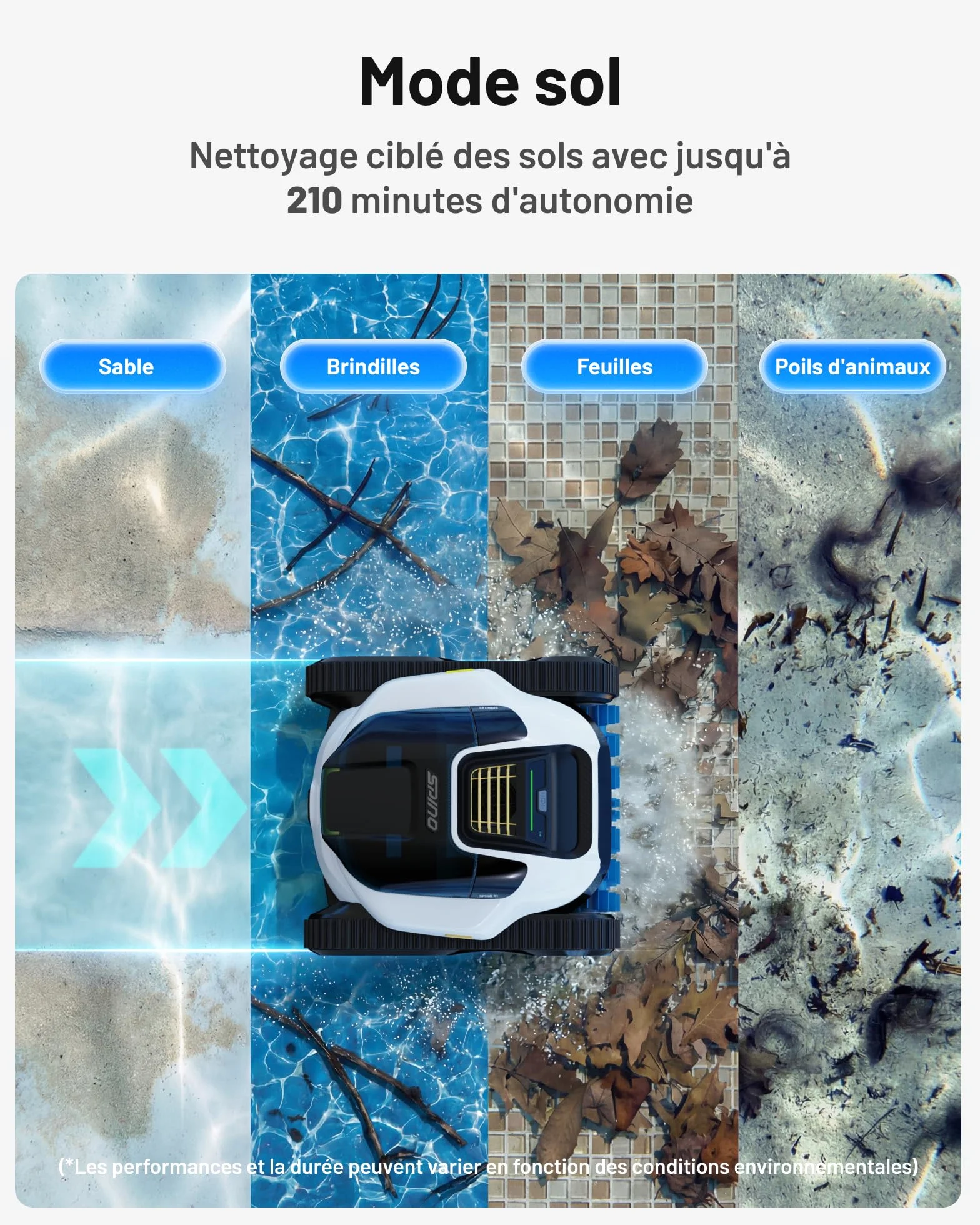 SPINO E1 Robot Piscine sans Fil | Autonomie 210 Min, 21950 LPH, 5 Modes, Nettoyage Parois et Ligne d'Eau, Contrôle par App, Trajet SmartArc, Piscines 150 m²