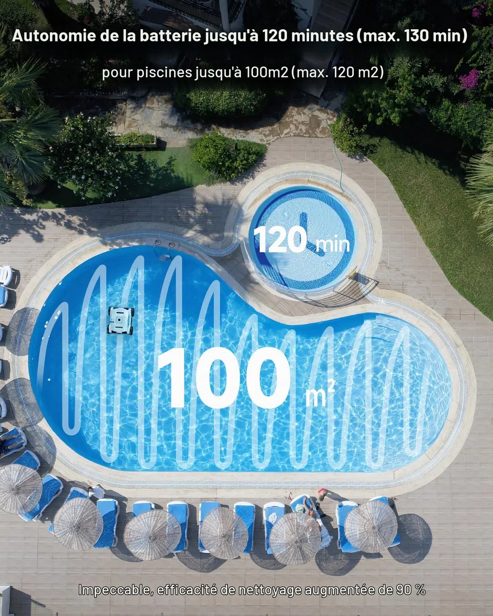 WYBOT Osprey 300II Robot Piscine, Aspirateur Piscine sans Fil avec Batterie,Stationnement Automatique,Nettoyeur Piscine pour Piscines Hors Sol 100 m²,Buse Réglable,120 Min (Blanc Bleu)